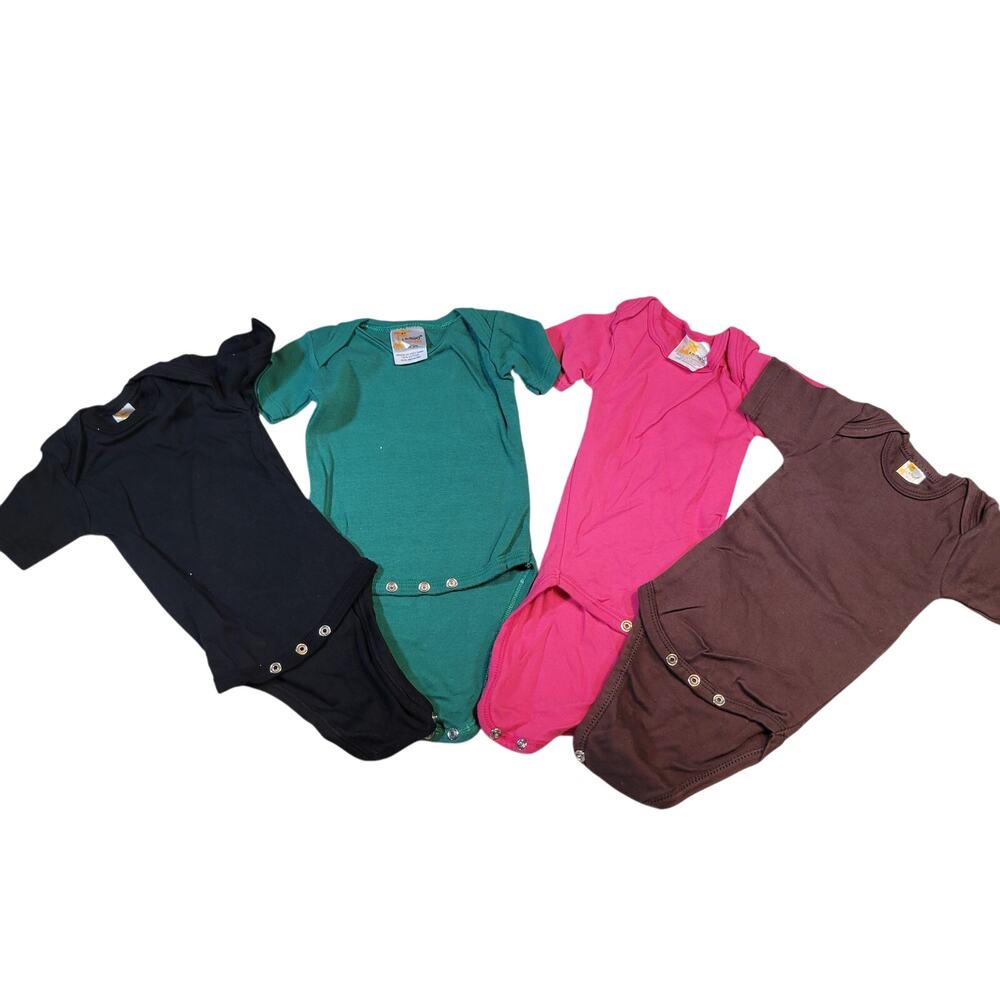 4 Laughing Giraffe Bodysuits NB 0-3M Black Green Pink Brown Cotton Short Sleeve